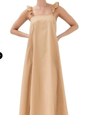 Ruffle Strap Maxi Dress - Beige